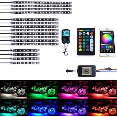 16PCS Motorcycle LED Kit APP Mobile PhoneControl RGB Multi-color Waterproof Light Belt For 12V Motorcycle ATV Snowmobile