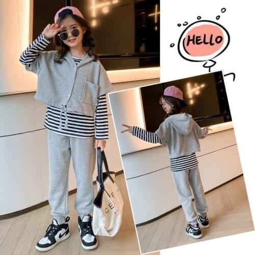 Girls spring and autumn suit new foreign style childrens clothing sports fashionable spring and autumn girl three-piece suit