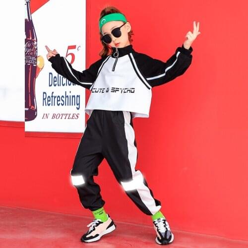 Hip Hop Dance Outfits For Girls Autumn Street Dance Suit Loose Sweatshirt Ballroom Dance Black Pants Jazz Performance Costume