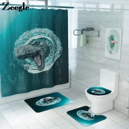 Animal Printing Bathroom Rug Bath Mat and Shower Curtain Set Toilet Seat Covers Bath Mat Home Decor Toilet Mat Absorbent Carpet