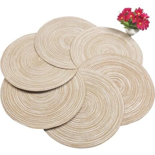 Round Braided Placemats Washable Kitchen Table Placemats for Home Wedding Party 36cm (Coffee Color, 4pcs)