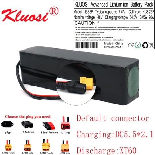 KLUOSI 13S3P 48V 7.5Ah 8Ah 750W 54.6V Lithium Battery Pack with 20A BMS for Electric Scooter E-bike Electric Bicycle Scooter Etc