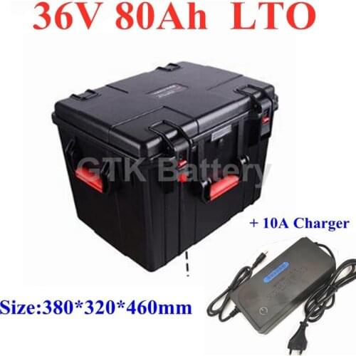 LTO 36V 80AH lithium titanate Battery Pack with IP67 ABS case for Boat motor marine Solar car camper +10A charger