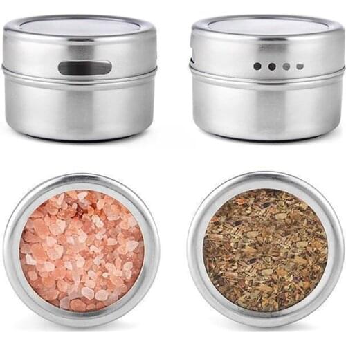 12pcs Magnetic Spice Jars With Wall Mounted Rack pepper Seasoning Containers tools Wipeable Label Set Stainless Steel Spice Tins