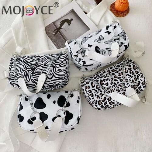 Fashion Women Animal Pattern Printing Messenger Bag Casual Ladies Chain Crossbody Bags Small Nylon Underarm Bags