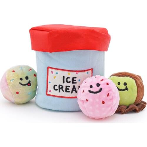 Pet Stuffed Toy Plush Ice cream Squeaky Dog Puzzle Interactive Squeak Toy Bite-Resistant Clean Dog Chew Puppy Training Toy