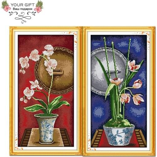 Joy Sunday H622(5)H623(6) Free Shipping 14CT11CT Counted and Stamped Home Decor Orchid Needlecraft Flowers Cross Stitch kits