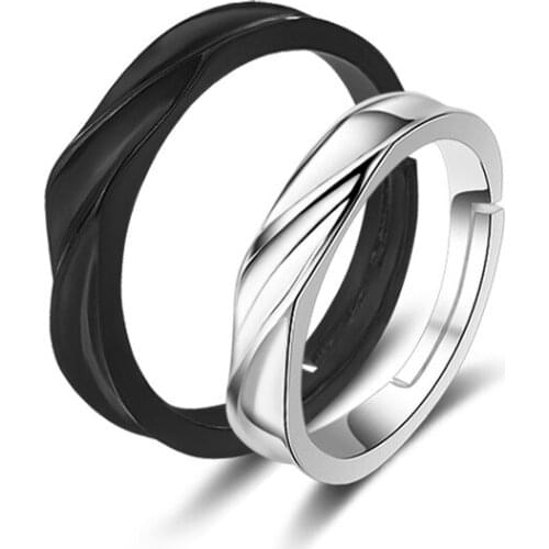 2020 New Black and White Simple Couples Ring 925 Sterling Silver Open Ring Adjustable jewelry boys and girls couples rings
