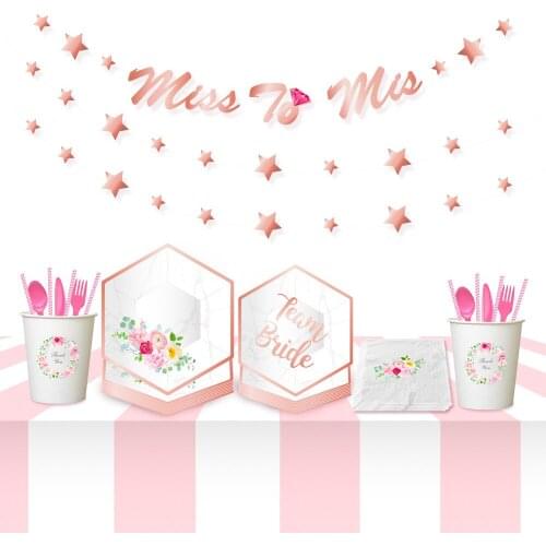 Team Bride Paper Disposable tableware Rose Print Plates Bachelorette Party Bridal Shower Supplies Wedding Table Decorations