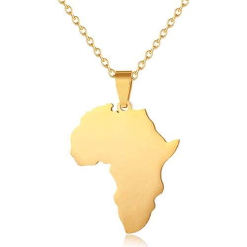 Fashion Personality Men and Women Couple Necklace Africa Map Shape Stainless Steel Pendant Shiny Gold Trend Accessories