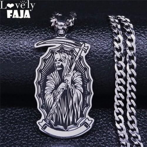 Gothic Sickle Grim Reaper Stainless Steel Chain Necklaces Men Black Color Chocker Necklace Jewelry collares para mujer N4038S03