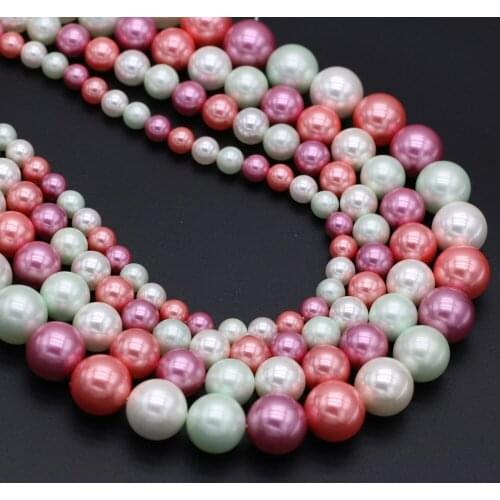 Colorful Natural Shell Beaded Glossy Imitation Shell Pearl Round Loose Beads for Making DIY Jewelry Necklace Size 6 8 10 12mm