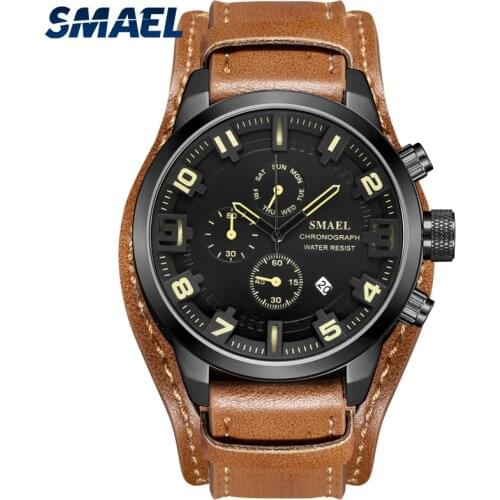 SMAEL Casual Sport Watches Mens Luxury Military Leather Waterproof Watch Man Clock SL-9076 Fashion Wristwatch relogio masculino