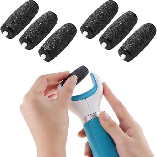 6pcs Pedicure Refill Roller Electronic Feet File Tool Refill Roller Repair Tool Foot Care Pedicure Machine Device Head Black