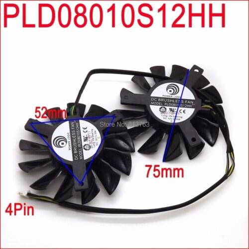 2pcs/lot PLD08010S12HH 75mm DC 12V 0.35A 4Pin Dual Fans Replacement Video Card Fan For MSI Twin Frozr III