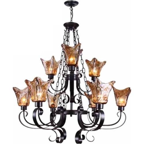 Vintage European Tawny Glass Metal Dining Room Chandeliers American Country Uplight Stair Case Living Room restaurant Chandelier
