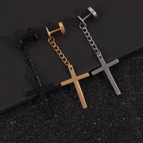 Unisex Vintage Stainless steel Cross Women Men Chain Dangle Earrings Earrings Accessories Ear Studs Earring