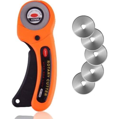 45mm Rotary Cutter with 6pcs Replacement Cutting Blades Fabric Leather Cutter Rolling Cutter Tool for Quilting Sewing DIY Craft
