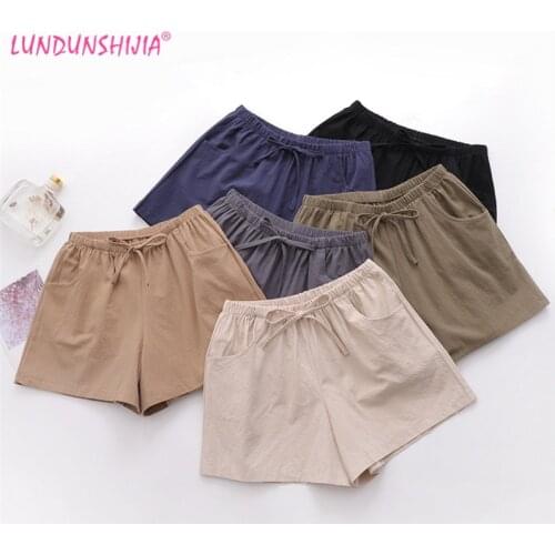 LUNDUNSHIJIA 2020 New Arrival Summer Women Cotton Linen Shorts Bow High Waist Solid Color Shorts For Women 6 Colors
