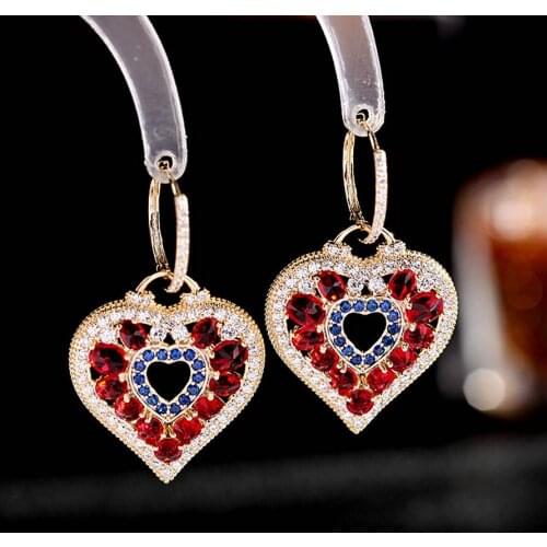 1 Pair Colorful CZ Heart Hoop Earring Luxury Vintage Drop Earrings for Woman Gift Party Accessory Ear Jewelry