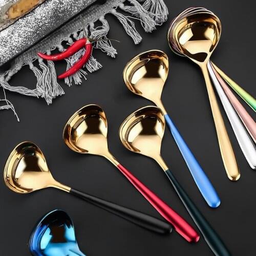1pc Home Accessories Cooking Utensils Soup Spoon Restaurant Stainless Steel Deep Bottom Table Dinner Long Handle Multi Purpose