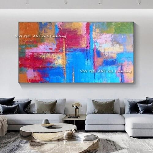 100% Handmade Large Colorful Abstract Modern Thick Oil Painting On Canvas Color Block Textured Wall Art for living room