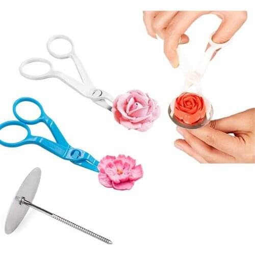 2Pcs/Set Piping Flower Scissors Nail Cream Cake Tray Cream Flower Transfer Scissors Kitchen Baking Pastry Tool Accessories