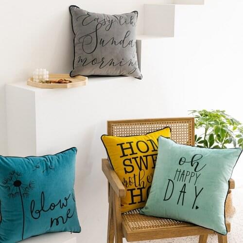 4 colors Luxury super soft thick velvet cushion cover fashion letter printed solid pillowcase home sofa blue decor pillow cover
