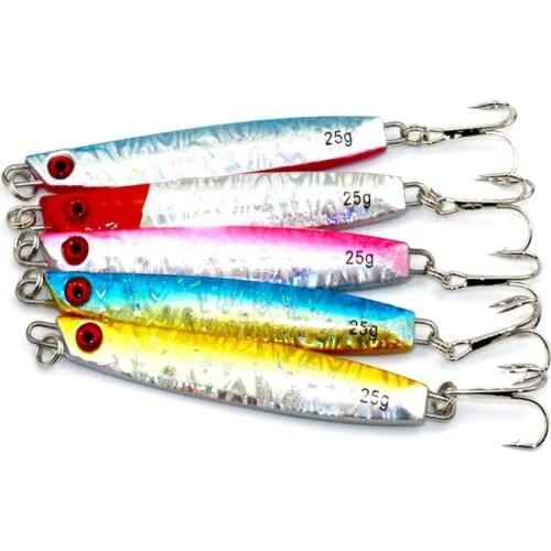 5PCS 8CM 25g Fishing Spoon Lure Metal Jig Lure Slice Jigbait spoon Treble Hook Spinner baits Free shipping