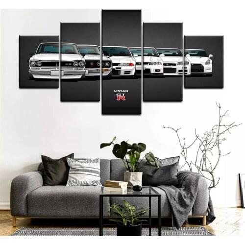 Canvas Wall Art 5 Piece Prints White Sports Car Pictures Modern Home Decorative Artwork Framed Living Room Decoration Paintings