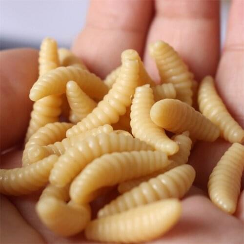 50PCS Maggot Soft Bait 2.4cm0.5g Artificial Soft SiliconeBaitMaggot Grub Smell Worm Glowing Shrimp Bait