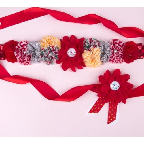 6PCS Floral Pearl Rhinestone Pregnant Sash Props Baby shower Maternity Dress Decoration father-to-be Badge