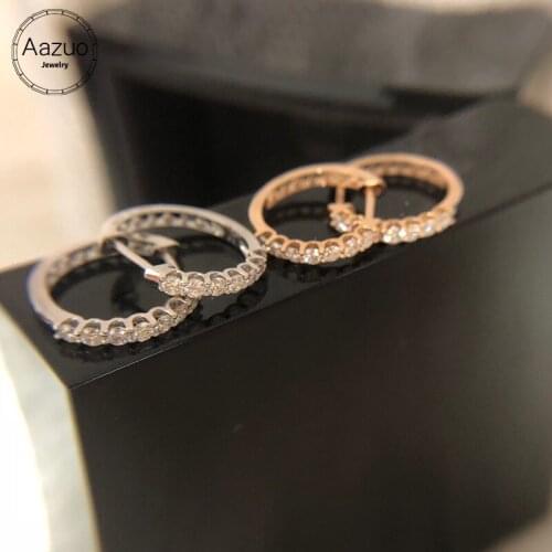 Aazuo Real 18K White Gold Rose Gold Real Diamonds Prong Setting Classic Hoop Earrings Clip gifted for Women Wedding Party Au750