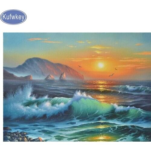 3d sea Wave 5d diamond mosaic cross stitch new arrival diamond embroidery sale square round drill painting beach Home Decoration