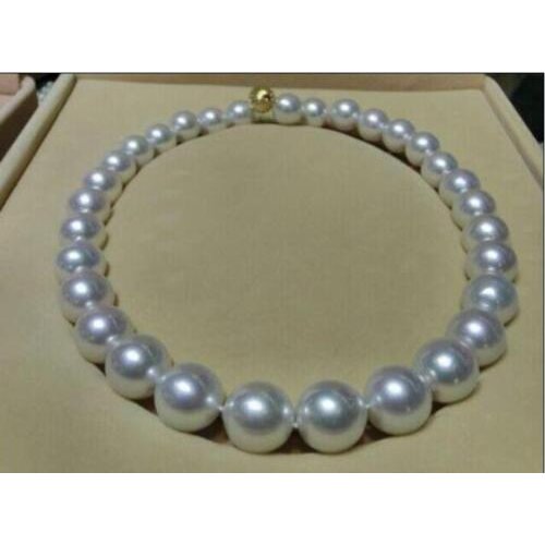 Free Shipping >Huge 18" 12-14mm natural South Sea genuine White round Pearl Necklace AAA