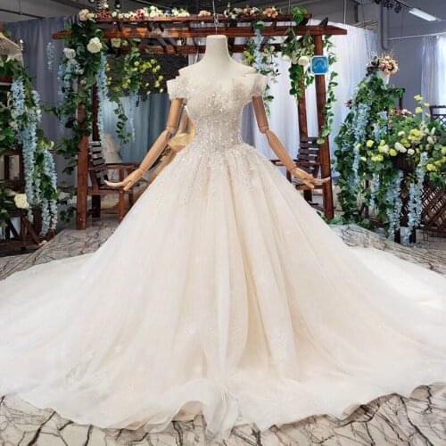 BGW HT41611 Light Champagne Luxury Wedding Dresses Beading Crystal Off The Shoulder Princess Wedding Gown Vestido Para Casamento