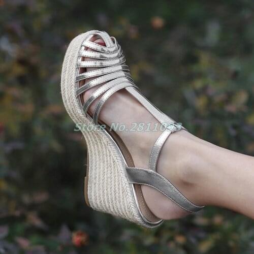 Silver Weave Wedges Sandals Platform High Heel T Strap Ankle Buckle Real Picture Custom Made Hollow Rome Summer Sandals
