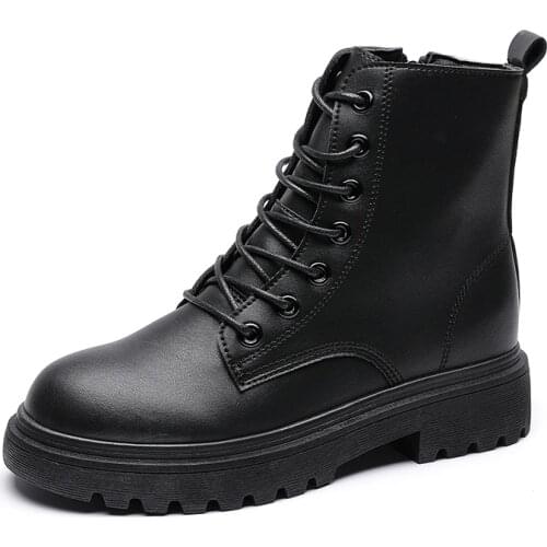 Black Martin Boots Women Waterproof Winter Ankle Bootie Casual Walking Shoes Girl Leather Warm Snow Shoes for Cold Weather