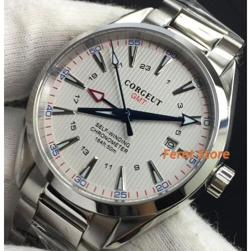 Corgeut 41mm Automatic Mechanical Mens Watch Luminous white dial Luxury Calendar Clock Sapphire Glass Waterproof Men Wristwatch