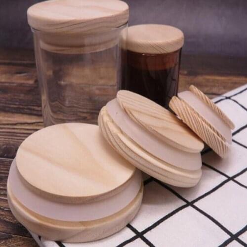 Wooden Mason Jar Lids 8 Sizes Environmental Reusable Wood Bottle Caps With Silicone Ring Glass Bottle Sealing Cover Dust Cover