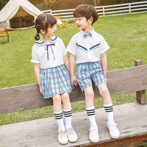 Kids Kindergarten School Uniform Baby Boys Girls Japanese Pleated Skirt Shirt Stage Performance Choir Child Sailor Korean Outfit