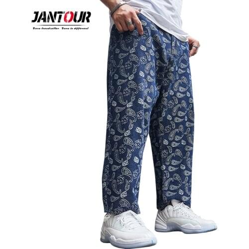 Mens Brand Design Jeans Pants Embroidery flowers Baggy Hip Hop Denim Trousers Losse Fit Floral Pants Jeans Large size 42 44 46