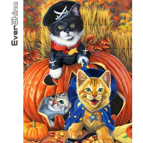 Evershine 5D DIY Diamond Embroidery Cat Full Square Diamond Painting Animal Rhinestone Art Halloween Home Decoration