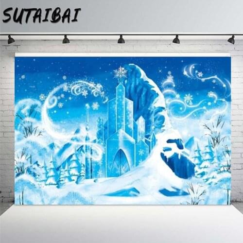 Frozen Happy Birthday Theme Backdrop Princess Girls Snowflake Castle Magic Forest Newborn Custom Poster Photography Background