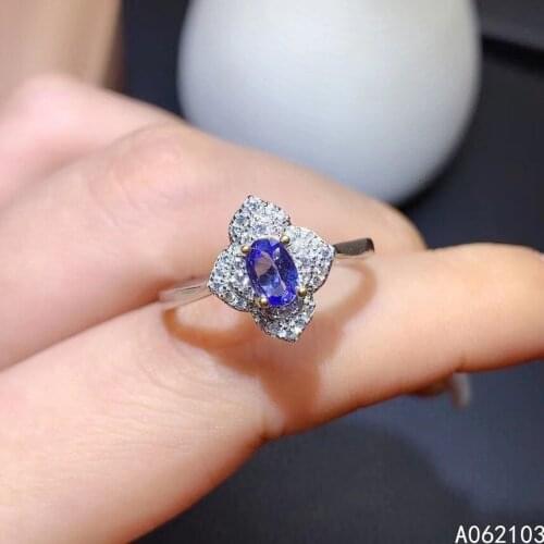 KJJEAXCMY fine jewelry 925 sterling silver inlaid natural Tanzanite new Women lovely fashion flower adjustable gem ring support