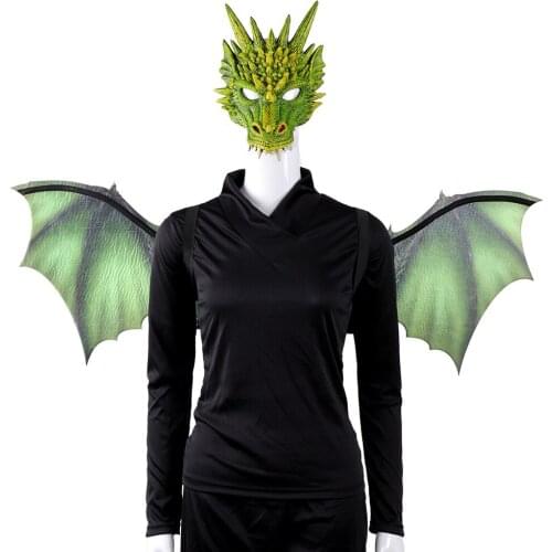 Dragon Mask Dinosaur Wings Halloween Fun Outfit New Year Carnival Party Animal Cosplay Costume Masquerade Facemask