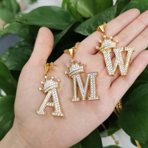 Mini A-Z Zircon Crown Initial Letters Chain Necklaces Pendant For Men Women Gold Chain Cubic Hip Hop Charm Jewelry Gifts BFF