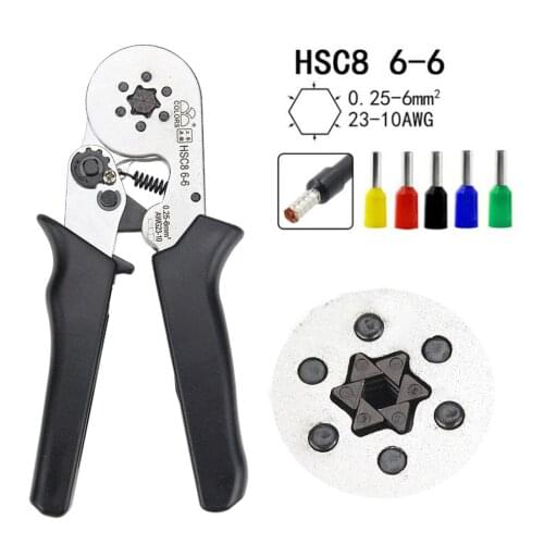 Mini self-adjustable crimping plier fasen tool 23-10AWG 0.25-6mm2 Hand tool HSC8 6-6 Black Special pipe clamp Tweezers Knife