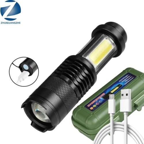 XP-G Q5 Built-in Battery Mini LED Flashlight USB Charging COB Zoomable Waterproof Torch Aluminum Lantern Use AAA Battery