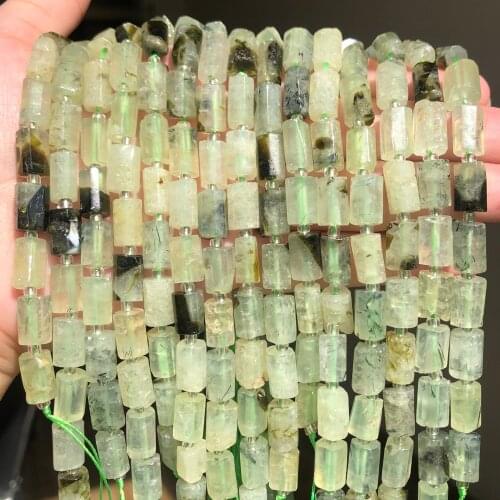 Natural Faceted Green Prehnites Quartz Beads Cylinder Loose Beads For Jewelry Making DIY Earing Charm Bracelet 7.5"Strand 6x9mm